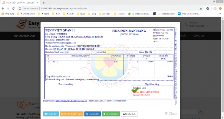 Bản thể hiện hóa đơn điện tử